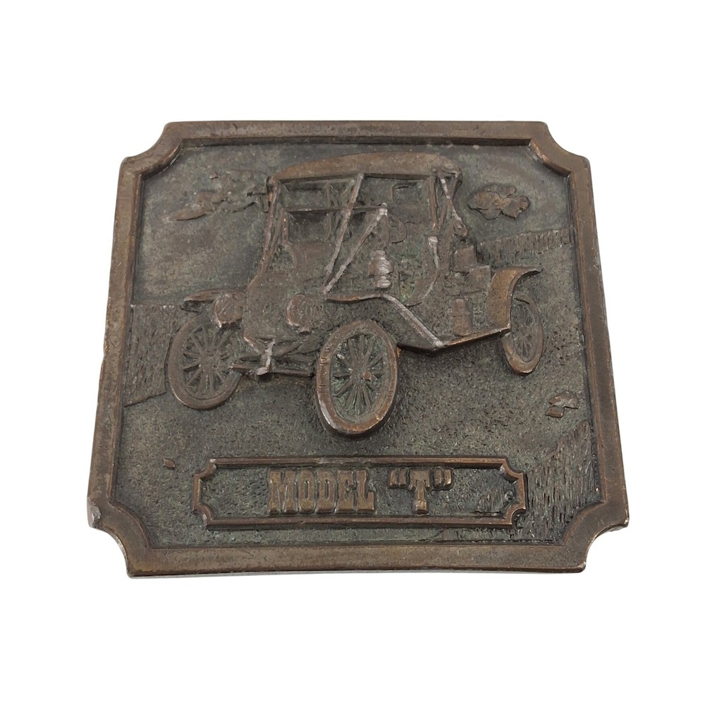 Vintage 1977 Bergamot Brass Works Solid Brass Ford Model T Belt Buckle J-57A